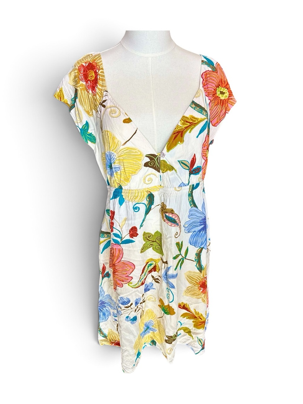 Jams World 90’s Hawaiian White Floral V-Neck Mini Dress - Multicolor